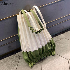 Pleated Panel Collapsible Canvas Shoulder Shopping Bag for Women Extreme Functionality