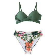 Load image into Gallery viewer, SOPREV  Bohemian Style Solid Push-up Top &amp; Floral or Striped Bottom Bikini Set
