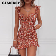 Load image into Gallery viewer, Flirty Ruffle Trimmed Floral Print Bohemian Style Summer/Beach Short Dress
