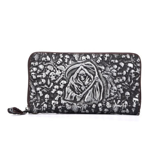 BAOERSEN   Men's Genuine Leather Long Wallet Skull Pattern Design - Wallet, Card Holder,Money Clutch Bag