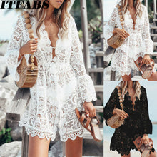 Load image into Gallery viewer, ITFABS   Floral Lace Bikini Cover-up Beach Dress White or Black
