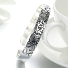Load image into Gallery viewer, Lotus Sutra Sterling Silver Tibetan Cuff Bracelet for Women
