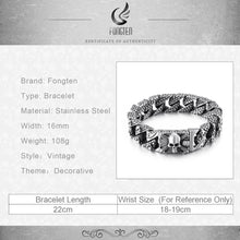 Load image into Gallery viewer, FONGTEN Men&#39;s Gothic Style Stainless Steel Skull Link Bracelet
