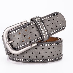 GFOHUO   Trendy Hollow Riveted Leather Belt for Women
