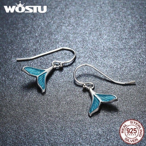 WOSTU   Unique Sterling Silver Women's Mermaid Tail Earrings & Necklace Set