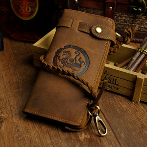 WESTAL   Retro Handmade Crazy Horse Genuine Leather Men's Long Wallet