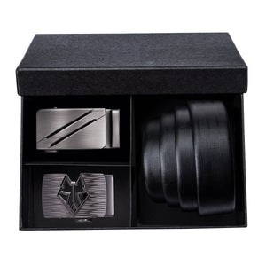 Designer Automatic Buckle Belt Set with Leather Strap Box Set