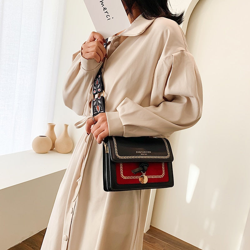 Women's fashion solid color PU set contrast thin edge niche design date  commute new versatile crossbody bag