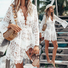 Load image into Gallery viewer, ITFABS   Floral Lace Bikini Cover-up Beach Dress White or Black
