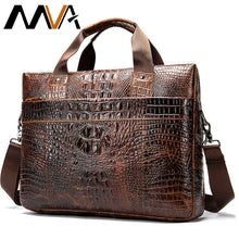 Load image into Gallery viewer, MVA   Men&#39;s Genuine Leather Crocodile Pattern Messenger Style Laptop Bag
