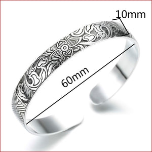 Lotus Sutra Sterling Silver Tibetan Cuff Bracelet for Women