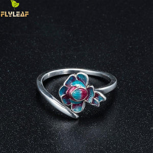 FLYLEAF  Handmade Sterling Silver & Enamel Women's Lotus Flower Ring