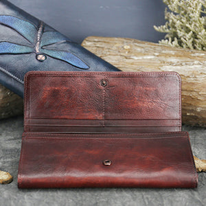 BAOERSEN  Trendy Women's Genuine Leather Dragonfly Pattern Clutch Wallet