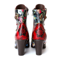Load image into Gallery viewer, JOHNNATURE  Handmade &amp; Painted Leather High Heel Ankle Boots with Floral Patterns
