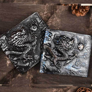 BAOERSEN  Genuine Leather Chinese Style Dragon Pattern Wallet Card Holder