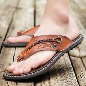 POLALI  Men's Designer Leather Summer Beach Sandals