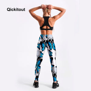 QICKITOUT  Women's Workout Fitness Active Wear Leggings in Butterfly & Skulls Print