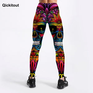 QICKITOUT  Women's Workout Fitness Active Wear Leggings in Skull & Kaleidoscope Print