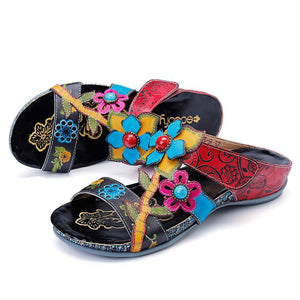 SOCOFY  Hand Painted Genuine Leather Bohemian Style  Sandals