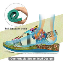 Load image into Gallery viewer, SOCOFY  Women&#39;s Genuine Leather Retro Style Floral Stitched Sandals
