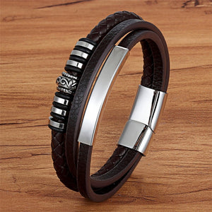 TYO Men's Gothic Punk Style Genuine Leather & Stainless Steel Bracelet