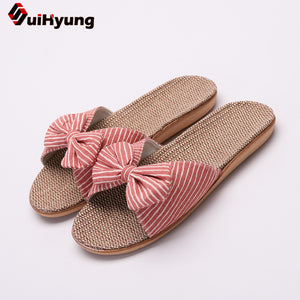 SUI-HYUNG  Casual Flax Summer Beach Sandals with Bow Accent - Variety Colors