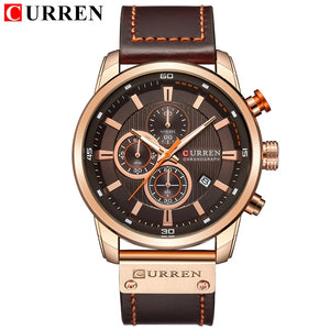 CURREN   Men's Sports Watch with Genuine Leather Band & Chronograph