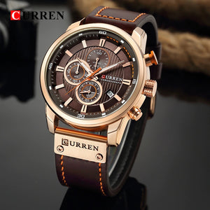 CURREN   Men's Sports Watch with Genuine Leather Band & Chronograph