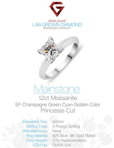 GIGAJEWE  1.2CT Princess Cut VVS1 Clarity Moissanite Diamond & White Gold Engagement/Wedding Ring