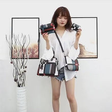 Load and play video in Gallery viewer, SMOOZA  Luxury Designer Plaid Women&#39;s Handbag Set (4pc) with Adorable Decoration
