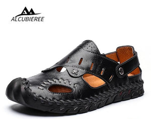 ALCUBIEREE  Men's Genuine Leather Roman Style Lightweight Beach/Summer Sandals