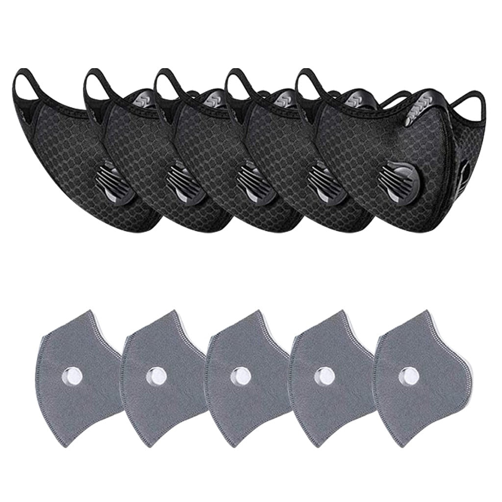 5 Ct Pack - High Quality Reusable Face Mask (Black Color Only) with Activated Carbon Filter