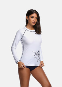 Attraco  Women's Designer Print Long Sleeve UPF50 Swim Top Rashguard