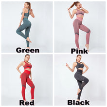 Load image into Gallery viewer, Women&#39;s Fitness Yoga Push-up Top &amp; Bottom Set with  Compression Leggings
