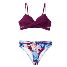 Load image into Gallery viewer, SOPREV  Bohemian Style Solid Push-up Top &amp; Floral or Striped Bottom Bikini Set

