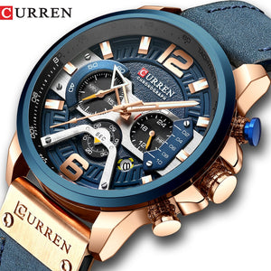CURREN  Military Style Sport Watch with Chronograph & Leather Band