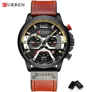 CURREN  Military Style Sport Watch with Chronograph & Leather Band