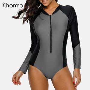 CHARMO  Women's One Piece Long Sleeve Swimsuit UPF50 Rashguard