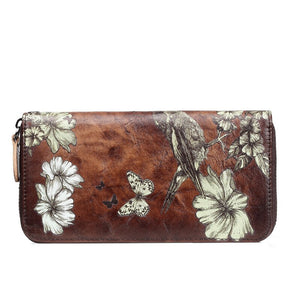 BAOERSEN Women's Genuine Leather Floral Brushed Embossed Clutch Wallet