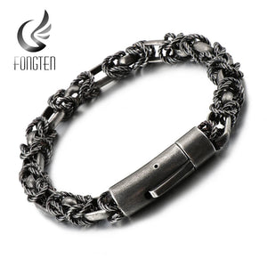 FONGTEN  Men's Punk Style Brushed Stainless Steel Bracelet with Spring Clasp