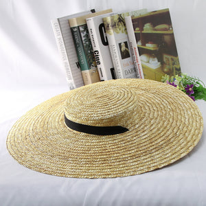 GEMVIE   Large Brim Straw Summer Hat for Women with Ribbon Bow Tie