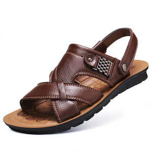 LAKESHI Men's Genuine Leather Handmade Roman Style Sandals for Beach/Summer Wear