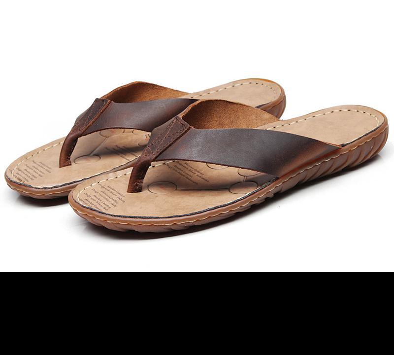 LOVE LICHAO Classic Men's Genuine Leather Slip-on Sandals for Beach Summer Wear