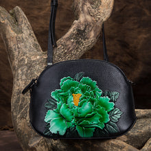 Load image into Gallery viewer, BAOERSEN  Genuine Leather Women&#39;s Peony Pattern Cross-body Handbag
