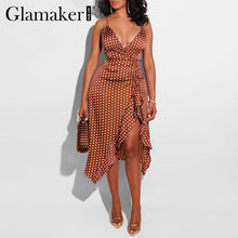Load image into Gallery viewer, Women&#39;s Boho Style Low Cut V-Neck Summer Dress in Polka Dots &amp; Ruffles
