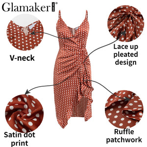 Women's Boho Style Low Cut V-Neck Summer Dress in Polka Dots & Ruffles