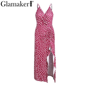 Women's Boho Style Low Cut V-Neck Summer Dress in Polka Dots & Ruffles