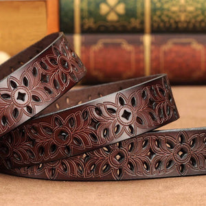 NEW SUN  Hand Tooled Genuine Leather Flower Cut & Stitch  Women's Belt