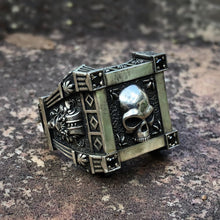 Load image into Gallery viewer, EYHIMD Gothic Style Skull Signet Ring with Black Zircon Stones
