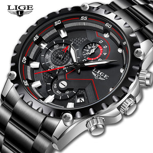LIGE Brand Luxury  Waterproof Sport Watch for Men